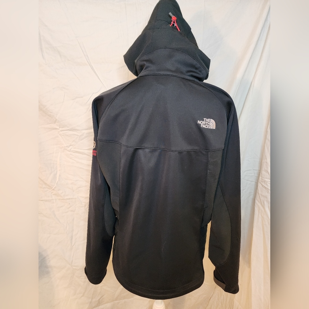 North Face Summit Series Women's Med hooded zip up jacket black trimmed in red - Picture 5 of 12